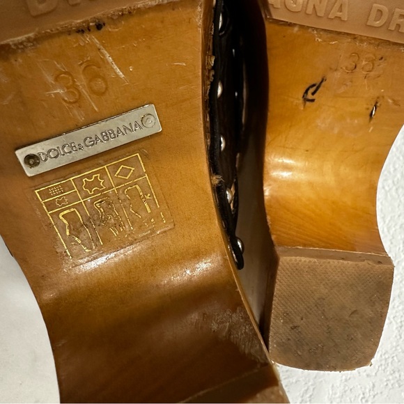 Dolce & Gabbana, VINTAGE , Rafia w/ Leather, Logo & Wood Platform Clogs, Sz  36 - Picture 8 of 13